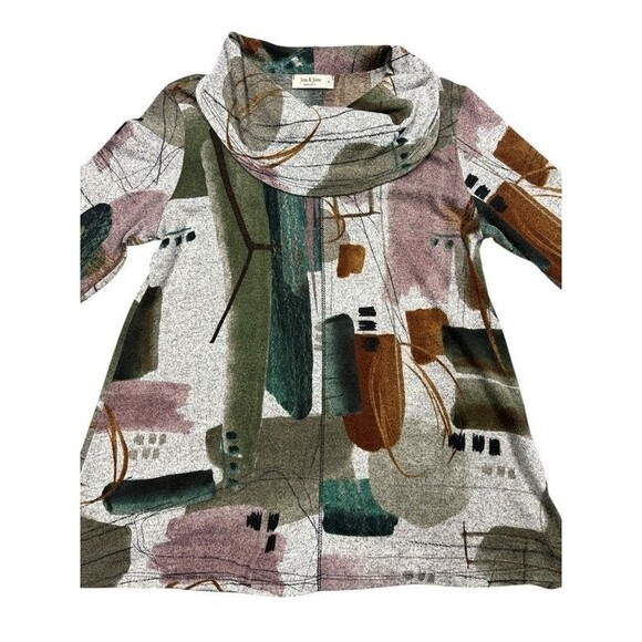 Jess & Jane Cowl Neck 3/4 Sleeve Artsy Abstract Print Tunic Top Size Small - Picture 7 of 10